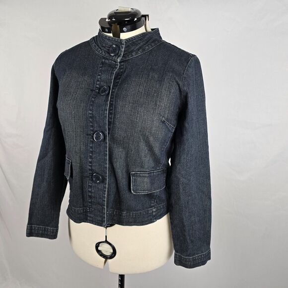 Levi's Jean Jacket Women's Large Mock Neck Button Dk Wash Blue Strauss Signature - Picture 16 of 16